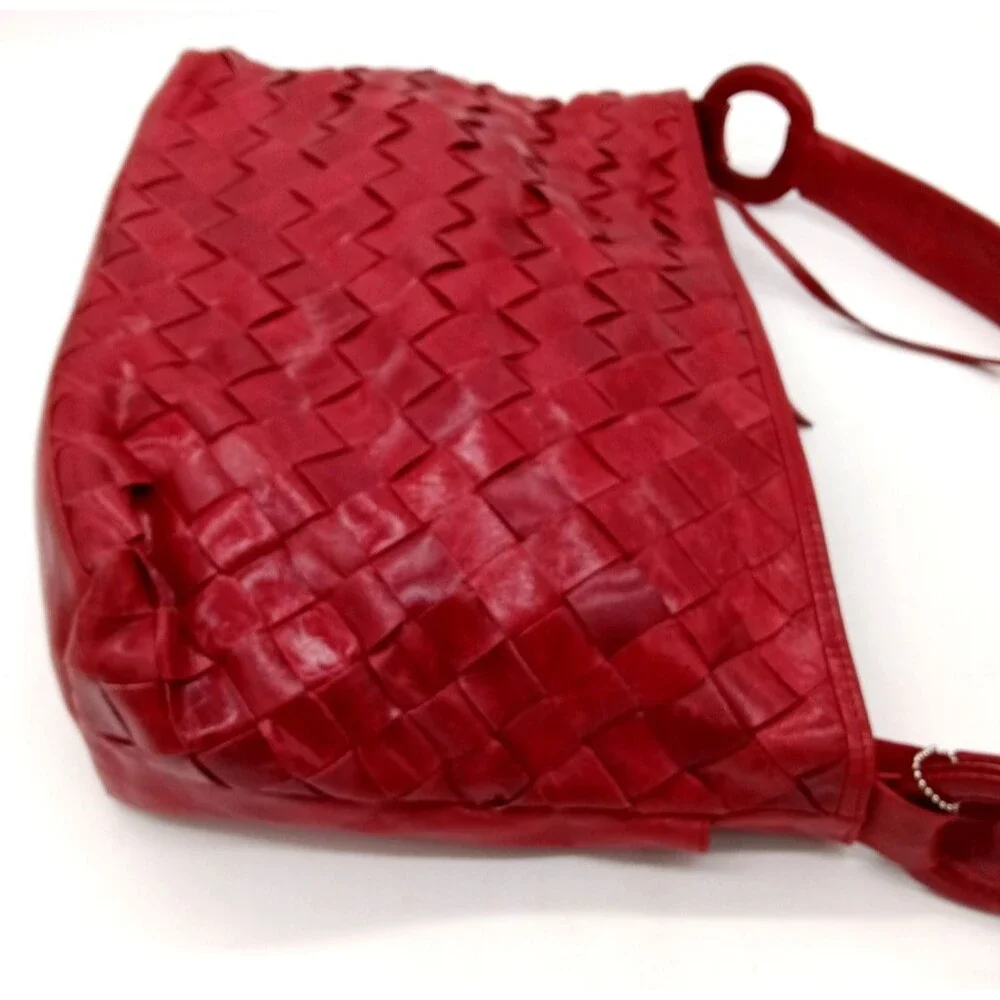 Latico Red Woven Leather Basketweave Pattern Large Handbag